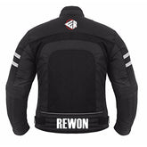 Rewon Motorcycle Jacket Textile for Boxen and Fitness, with detachable armor, black polyester Cordura, ideal for all-season protection.